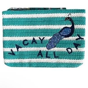 Vera Bradley Peacock Garden Vacay All Day Straw Beach Wristlet Clutch Bag NWT